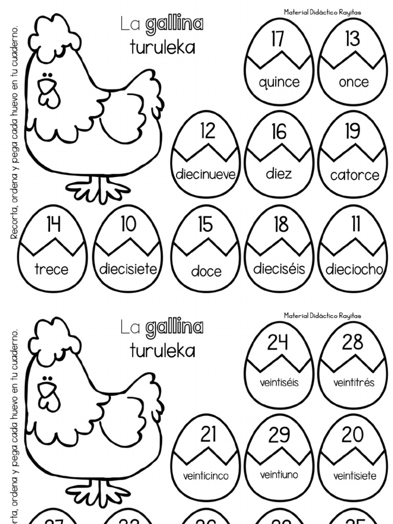 Gallina para contar del 1 al 100 recopilado por materiales educativos