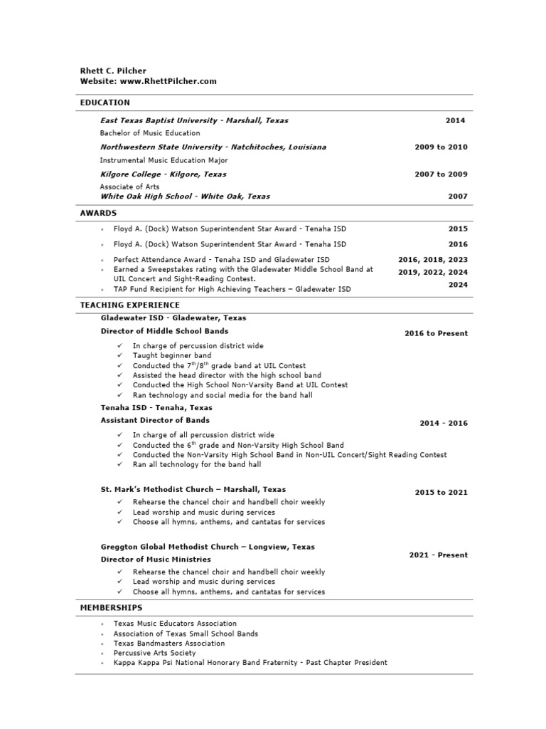 rhett pilcher resume online updated april 2024 PDF