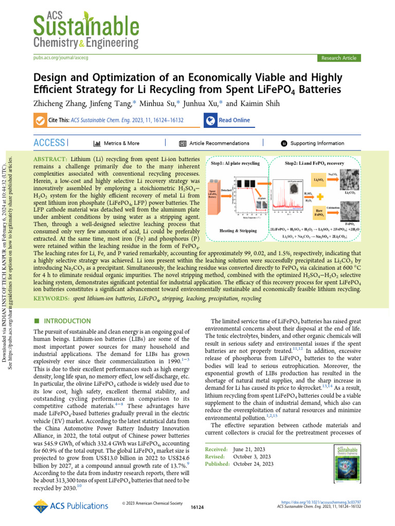 Efficient Li Recycling from LiFePO4 Batteries | PDF | Lithium Ion ...