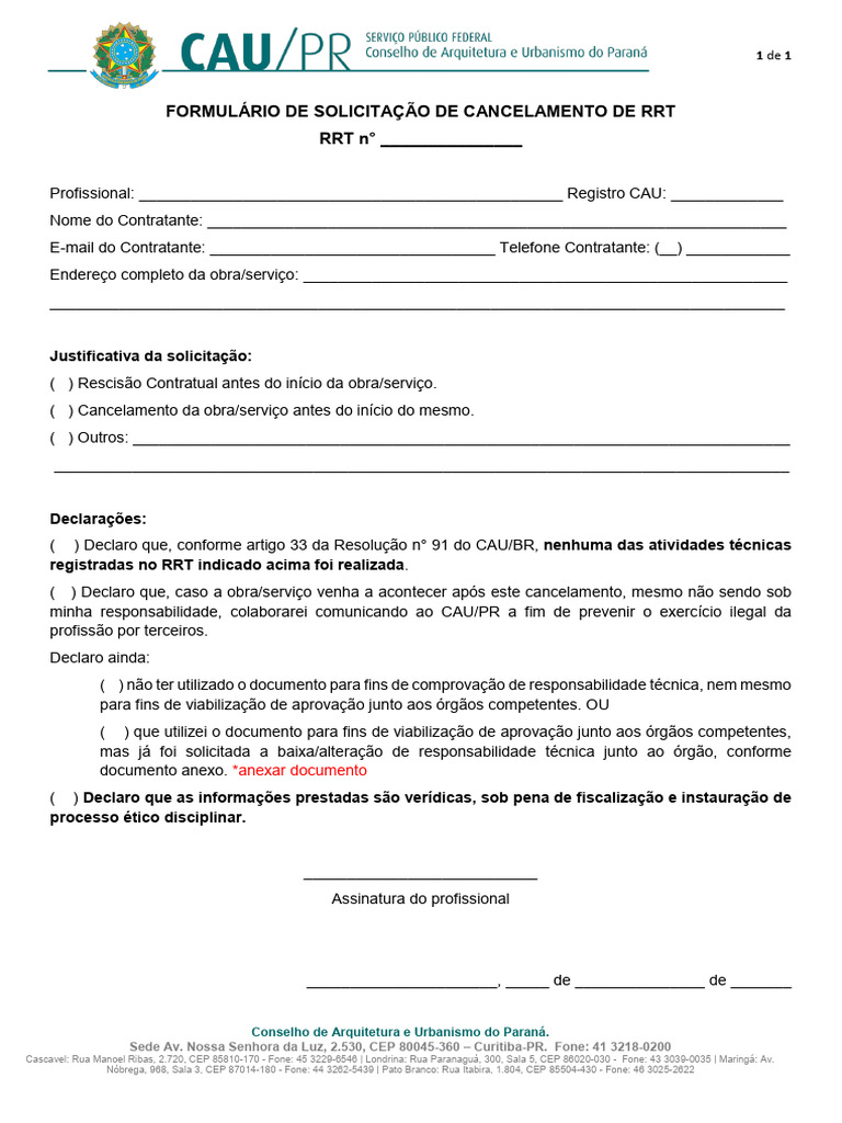 Solicitação de Cancelamento de RRT | PDF