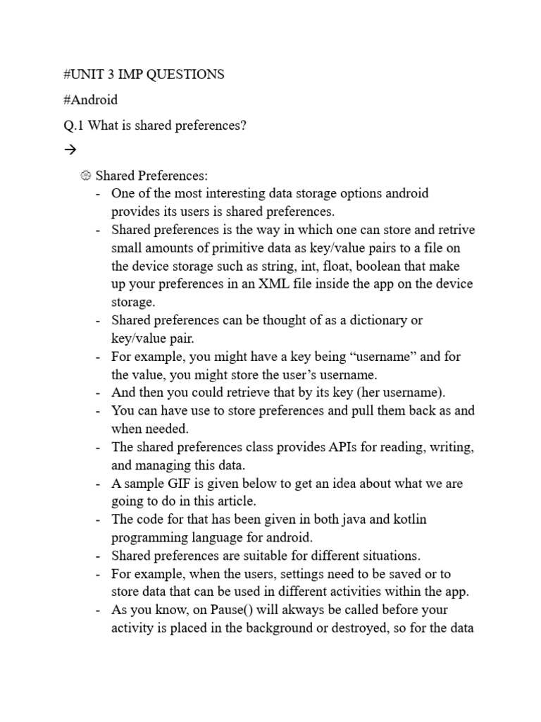 Unit 3 Imp Questions For Android | PDF | Android (Operating System ...