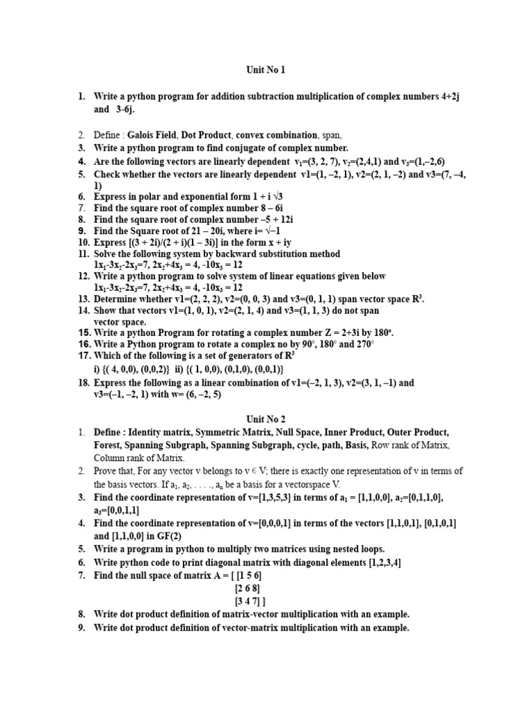Python Programs for Complex Numbers and Linear Algebra | PDF | Matrix ...