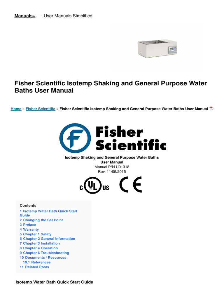 Isotemp Shaking and General Purpose Water Baths Manual PDF Implied
