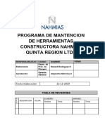 PROGRAMA DE MANTENCION DE HERRAMIENTAS CONSTRUCTORA NAHMIAS QUINTA REGION LTDA