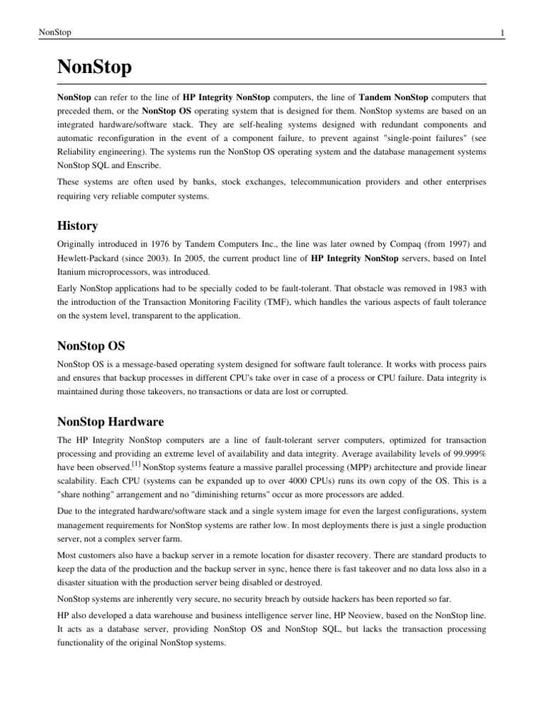 Overview of NonStop OS Systems | PDF | Office Equipment | Computer ...