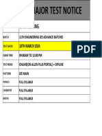 Home Practice - Major Test Notice - 11TH Jee Advance Batches