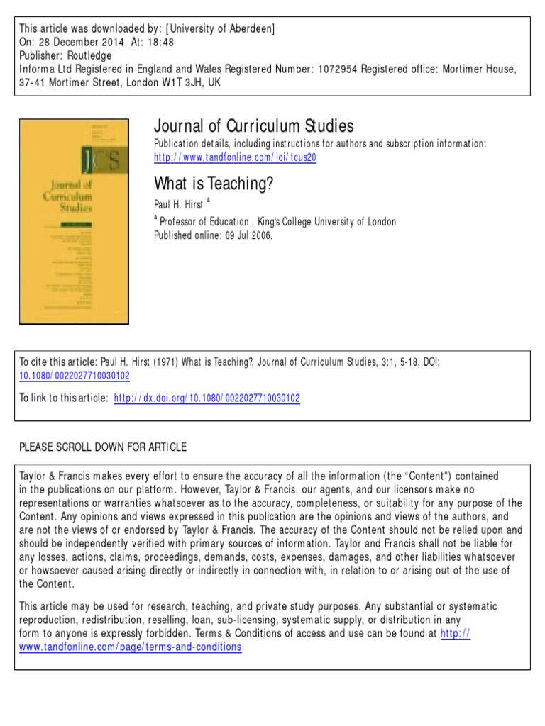 Journal of Curriculum Studies | PDF | Intention | Teachers