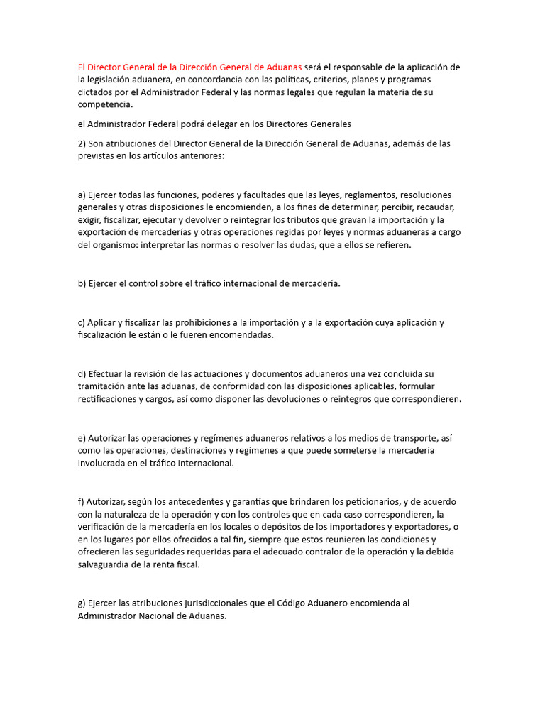 Atribuciones Del Director General De Aduanas Pdf Aduana Arancel