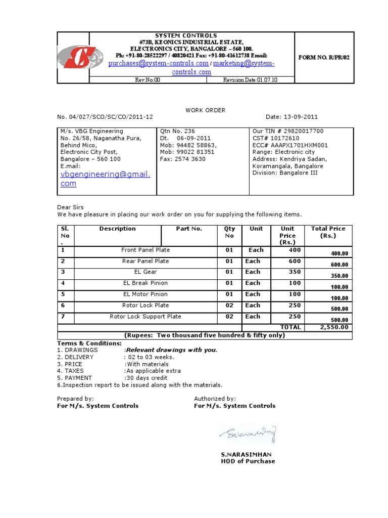 Work Order for Electrical Components | PDF | Computers | Technology ...