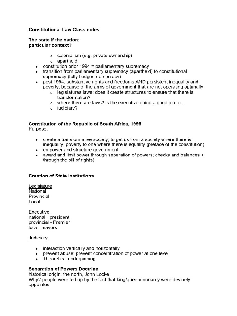 Constitutional Law Class Notes | PDF | Separation Of Powers | Speaker ...