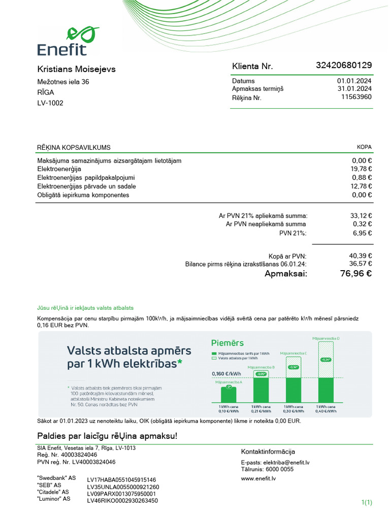 Enefit Rēķins 11563960 2024-01 | PDF
