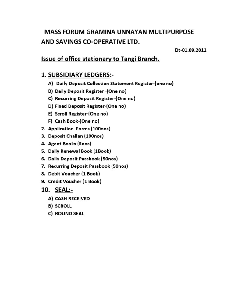 Office Stationery Issuance for Tangi Branch | PDF