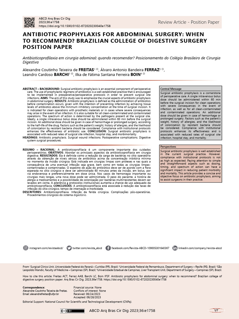 Antibiotic Prophylaxis For Abdominal Surgery PDF Surgery Wound