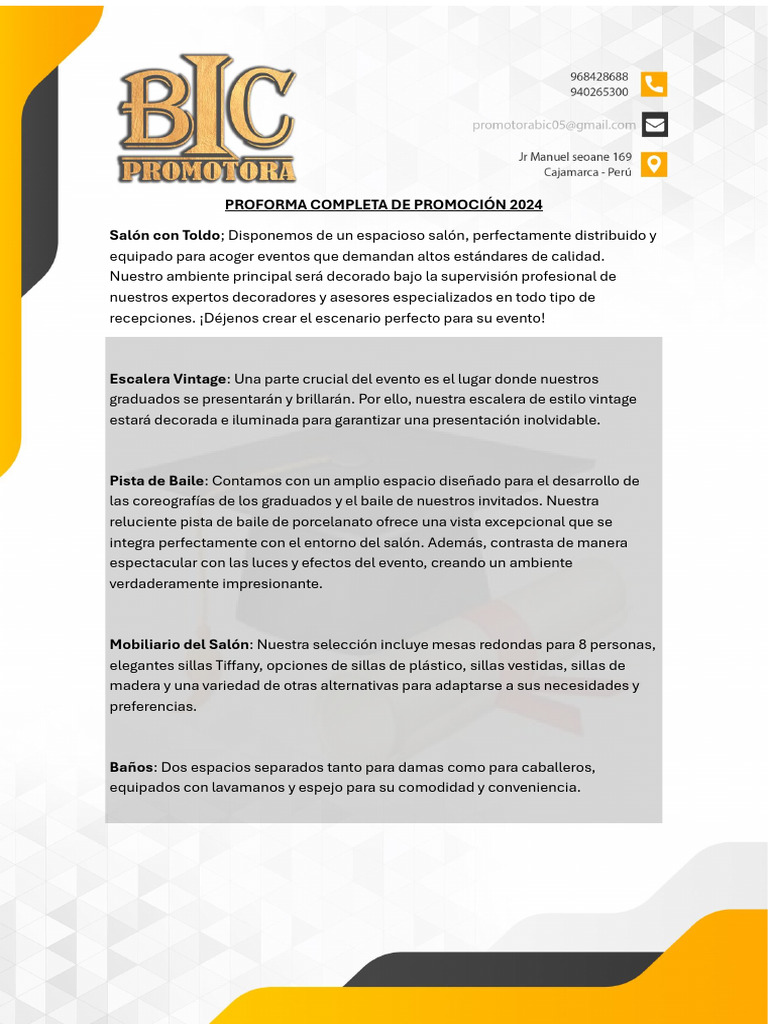 Proforma Eventos Promoción 2024 | PDF | Alimentos