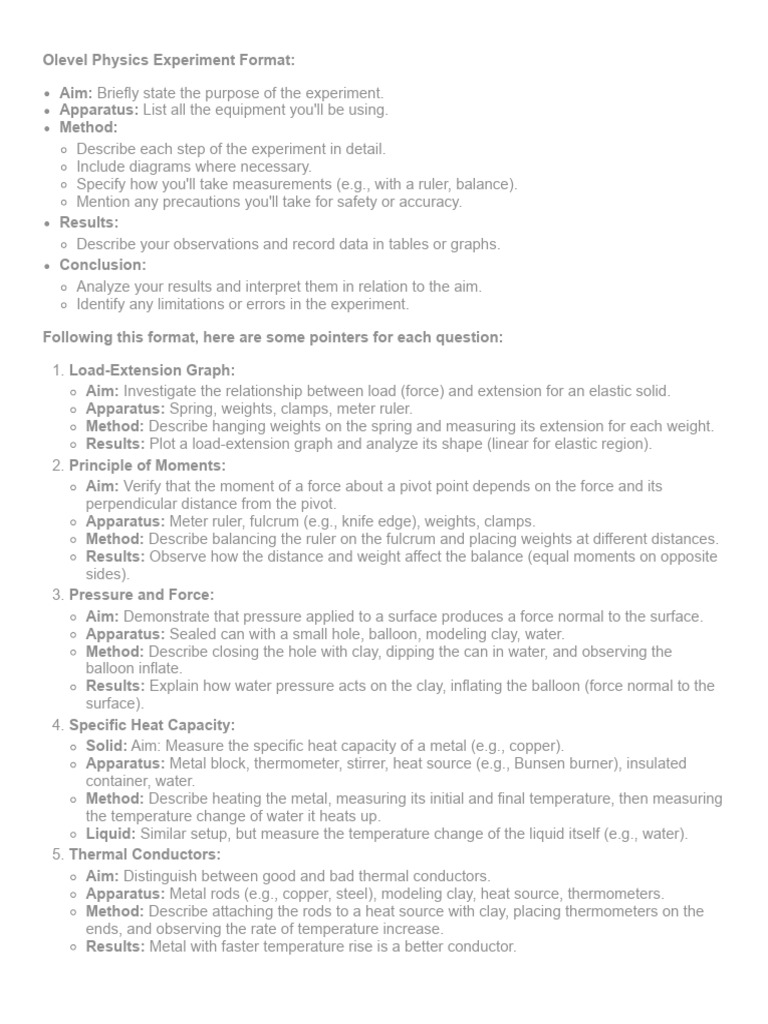 O-Level Physics Experiment Guide | PDF | Force | Heat