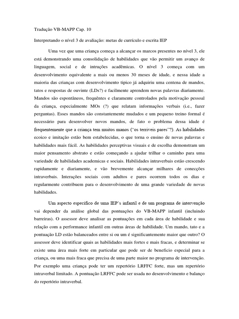 Avaliação do Nível 3 do VB-MAPP | PDF | Aprendizado | Comportamento