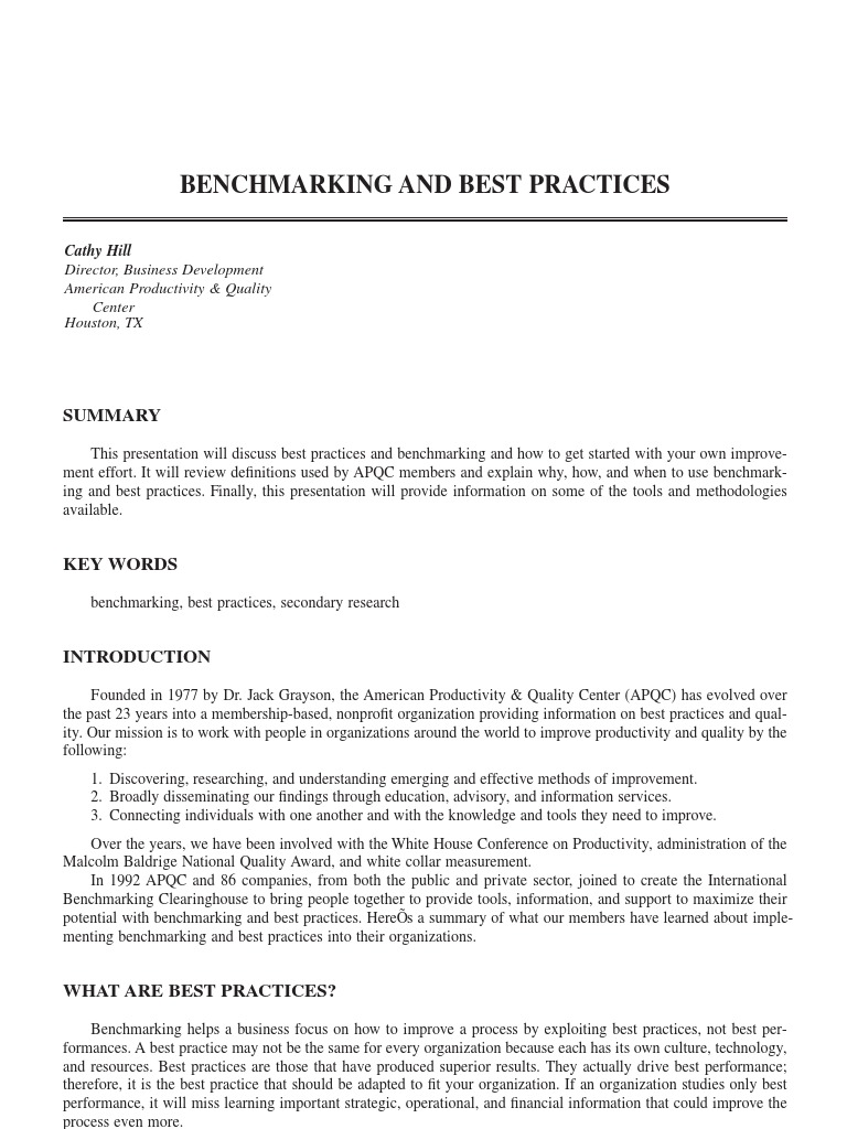Benchmarking+Best Practices | PDF | Benchmarking | Business Process