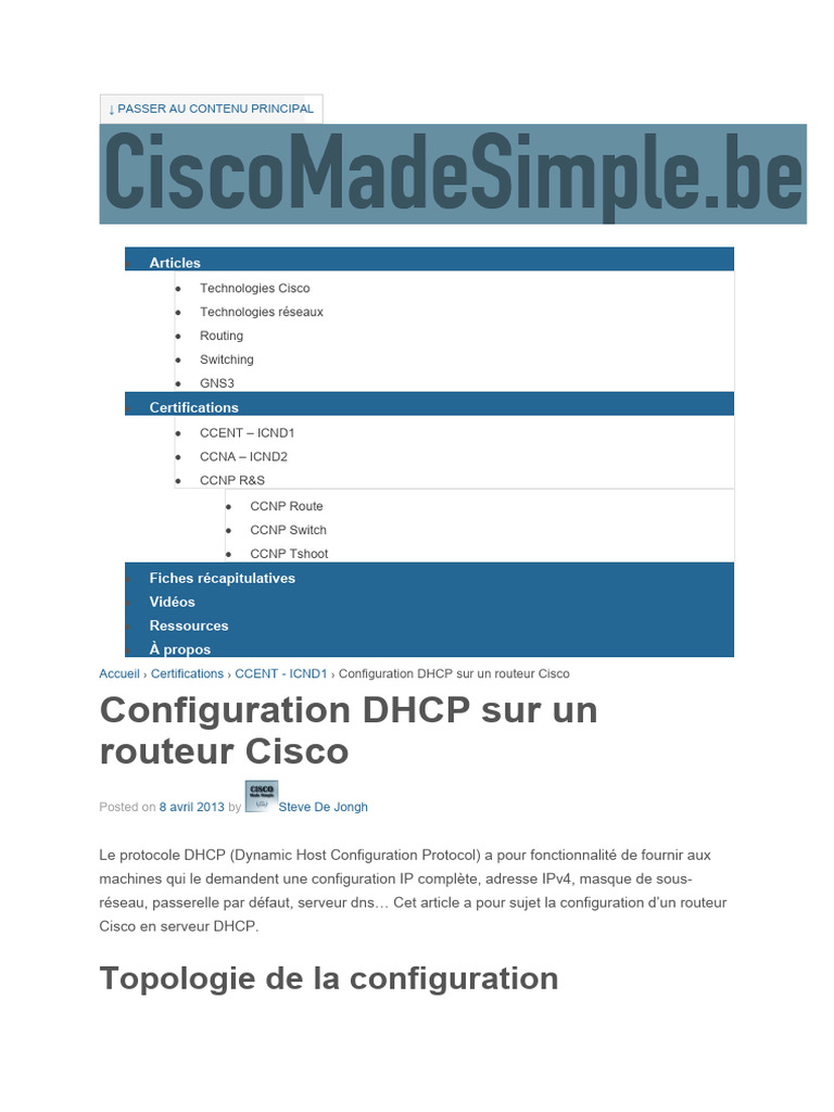 Configuration DHCP sur Routeur Cisco | PDF | Protocoles Internet ...