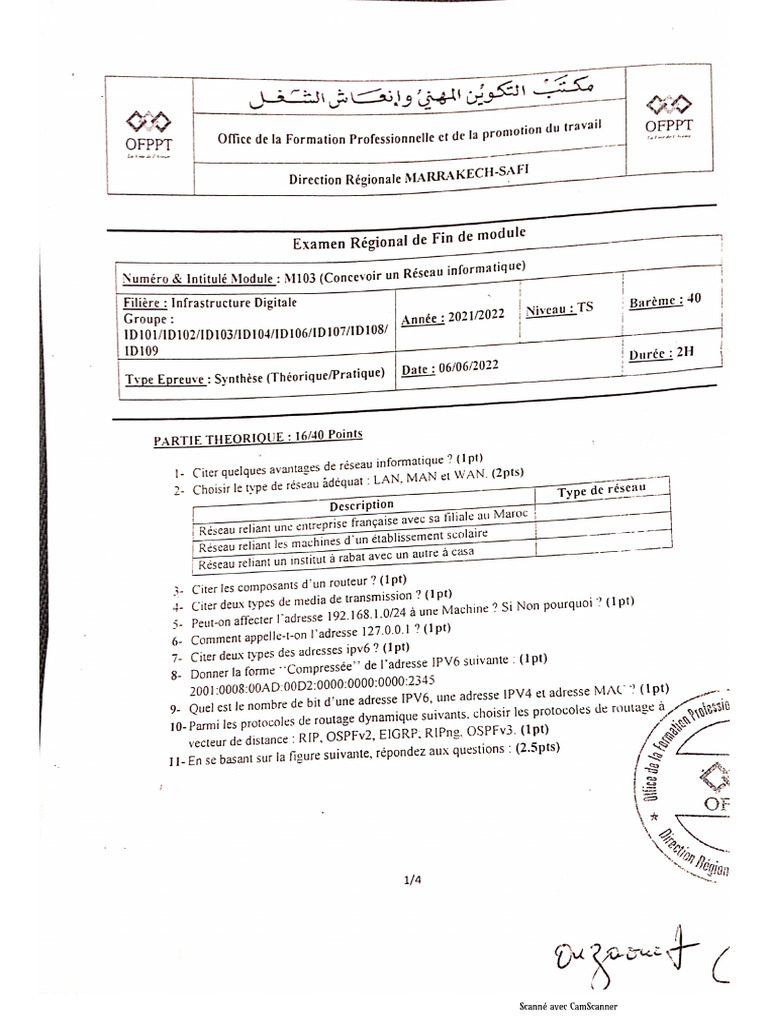 Examen ID 103 Marrakech-safi | PDF