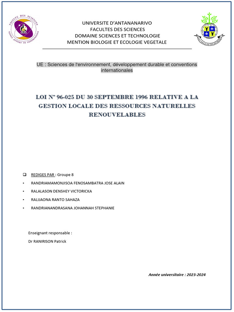 Gestion durable des ressources naturelles | PDF | Développement durable ...
