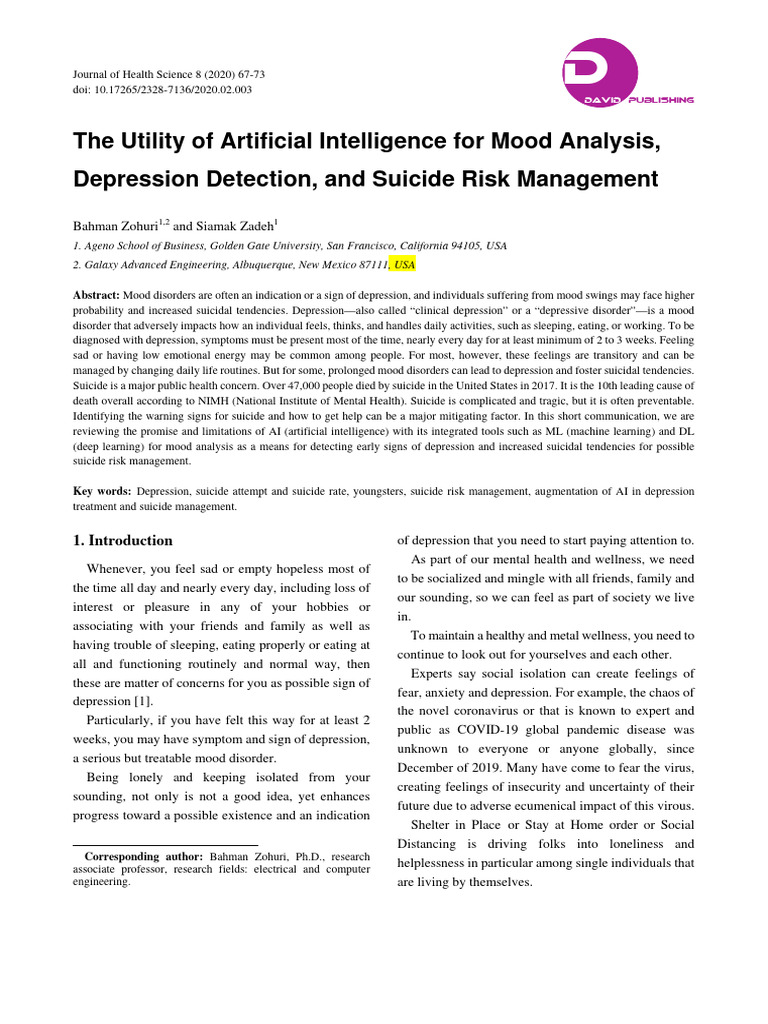 AI in Mood Analysis and Suicide Prevention | PDF | Major Depressive ...