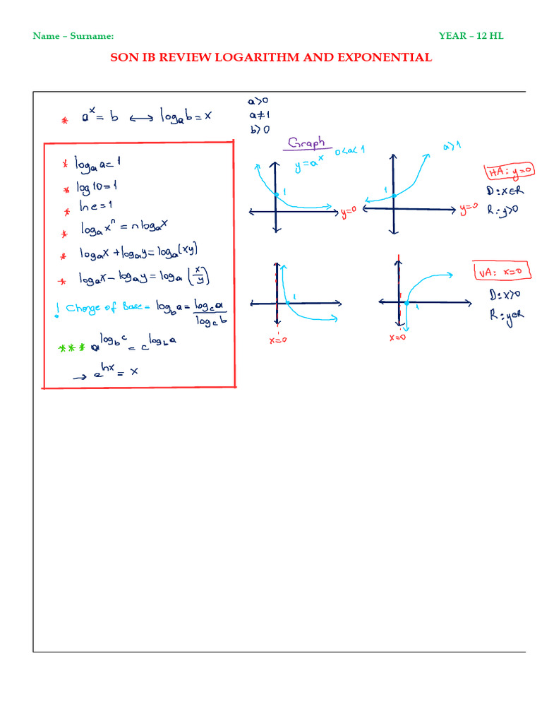 IB Year 12 Logarithm & Exponential Review | PDF | Career & Growth
