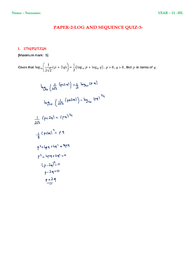 PAPER-2-LOG AND SEQ QUIZ-3-key | PDF