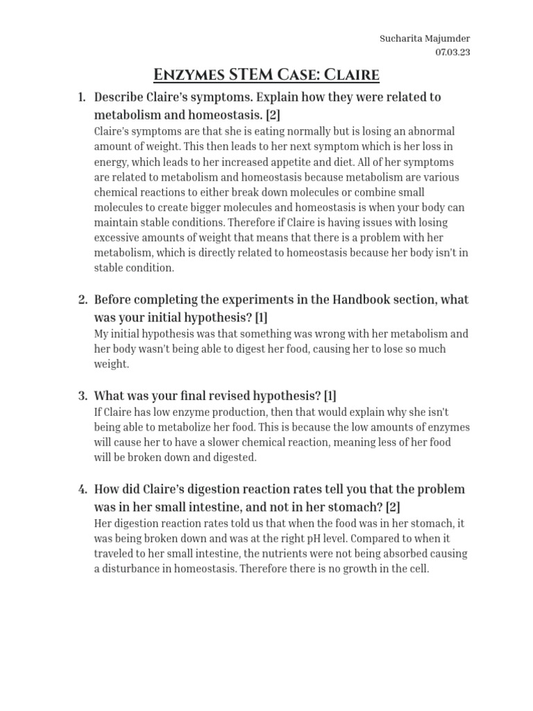 Enzymes STEM Case PDF Enzyme Digestion