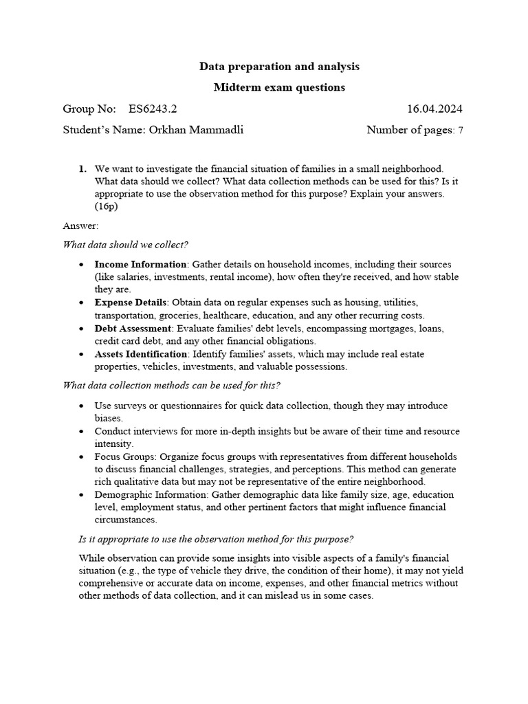 Midterm Exam: Data Analysis & Methods | PDF | Comma Separated Values ...