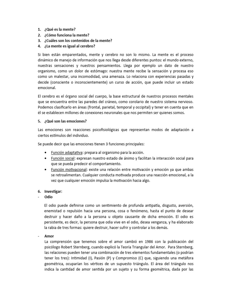 Mente y emociones: conceptos clave | PDF | Mente | Las emociones