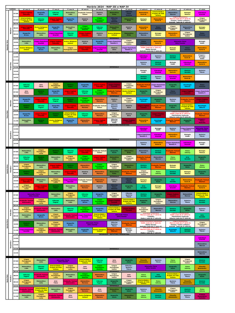 Horário Escolar 2024 - NAP III e IV | PDF | Science | Inquérito