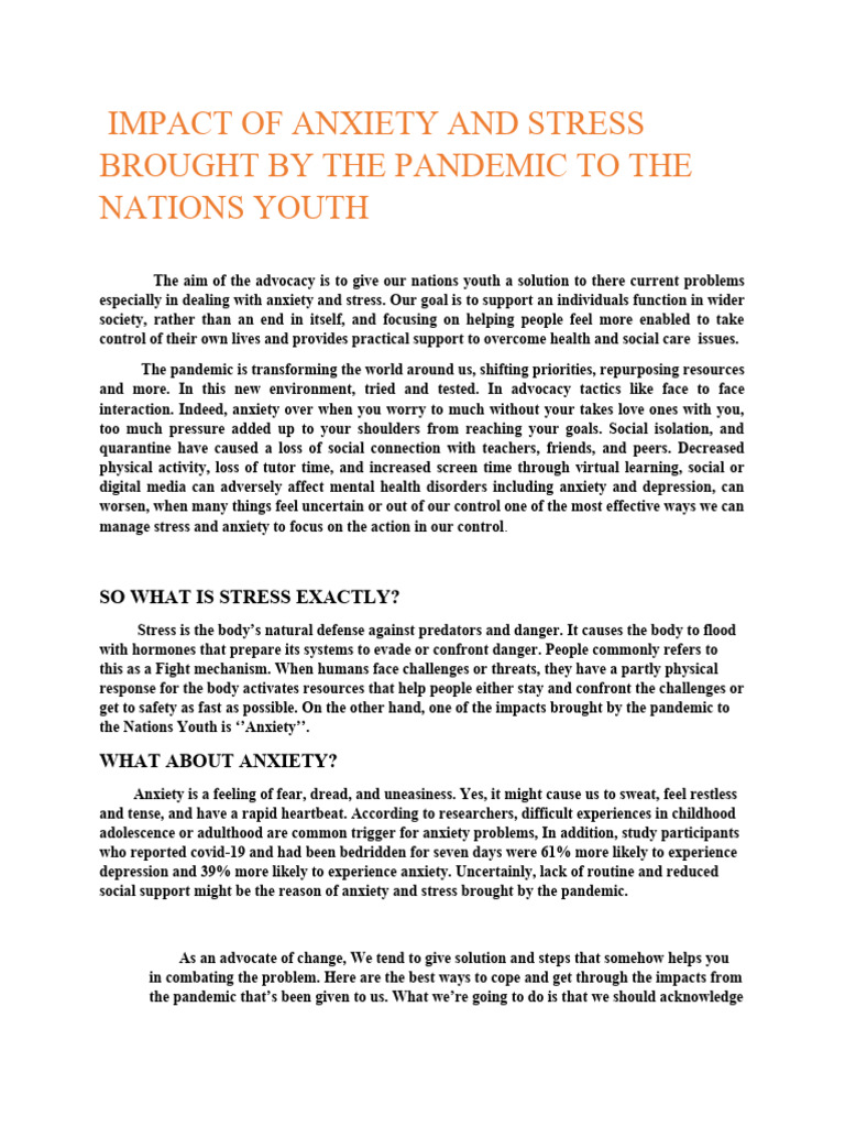 Impact of Anxiety and Stress Brought by The Pandemic To The Nations ...