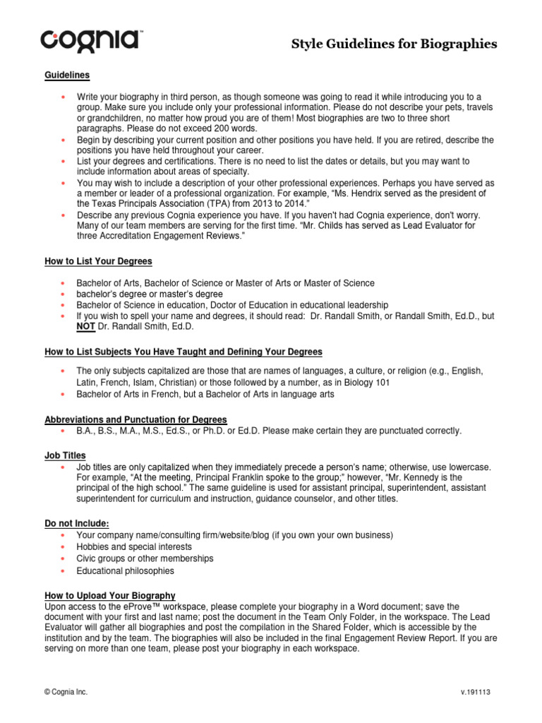 Style Guidelines Biographies | PDF | Academic Degree