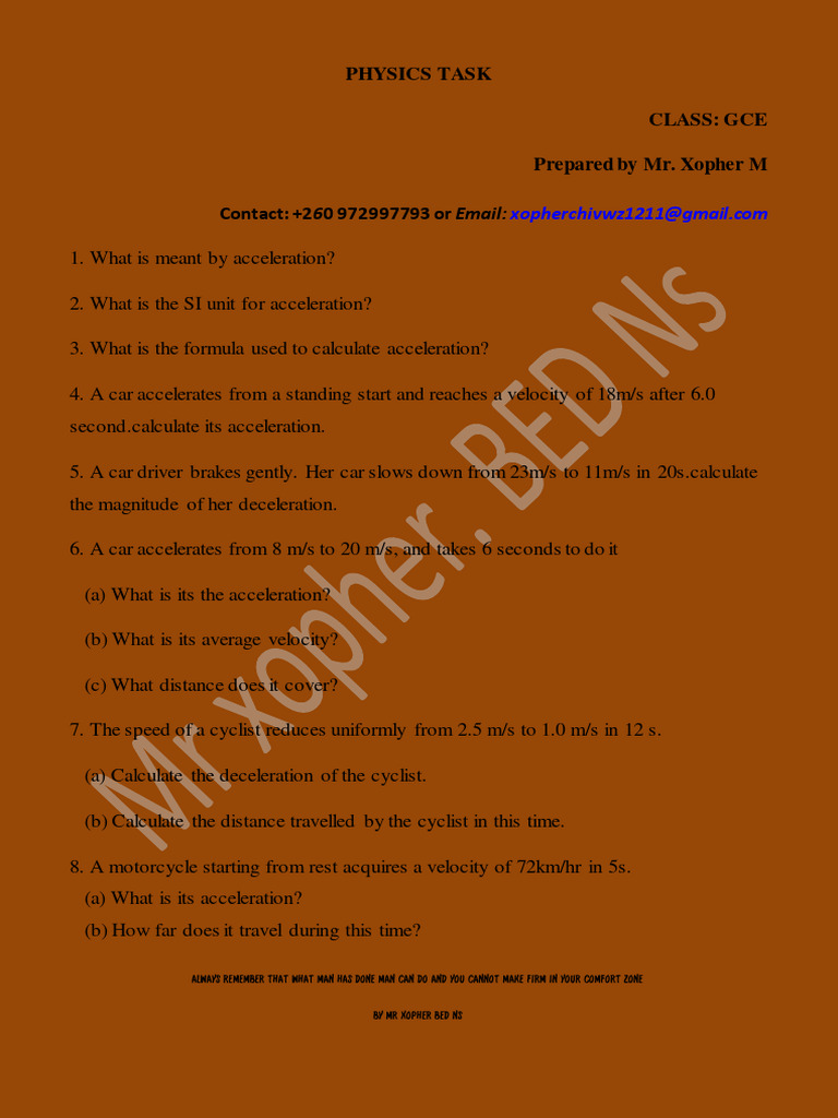 Physics Acceleration Calculations Guide | PDF