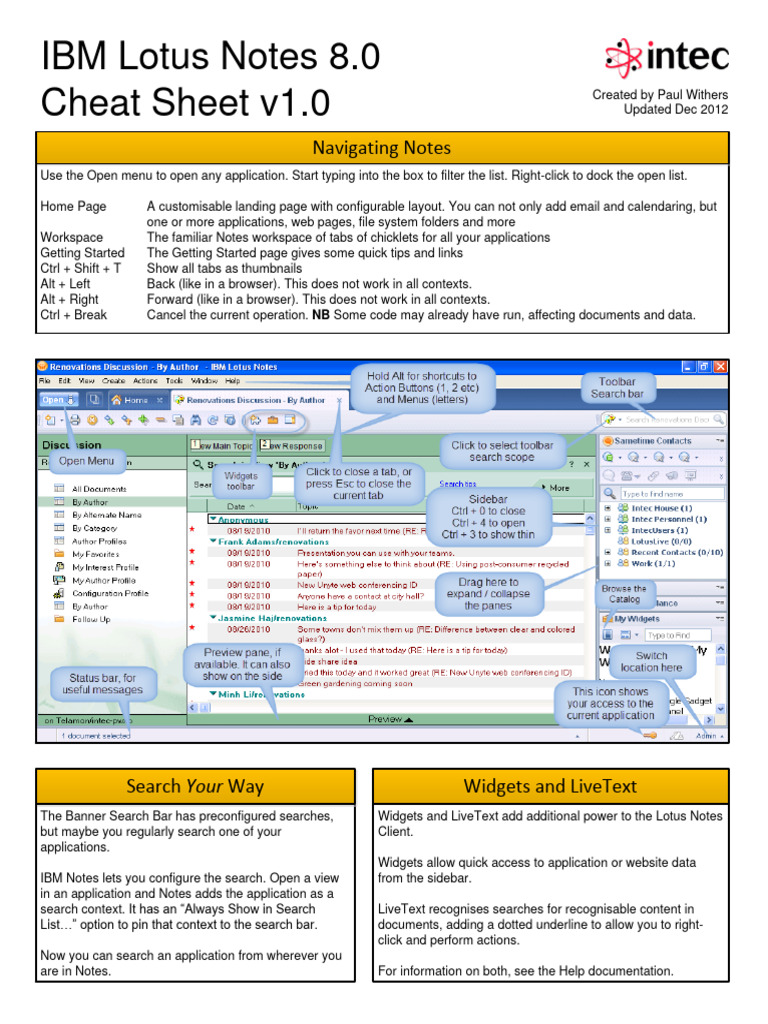 Lotus Notes 8.0 Cheatsheet | PDF | Database Index | World Wide Web