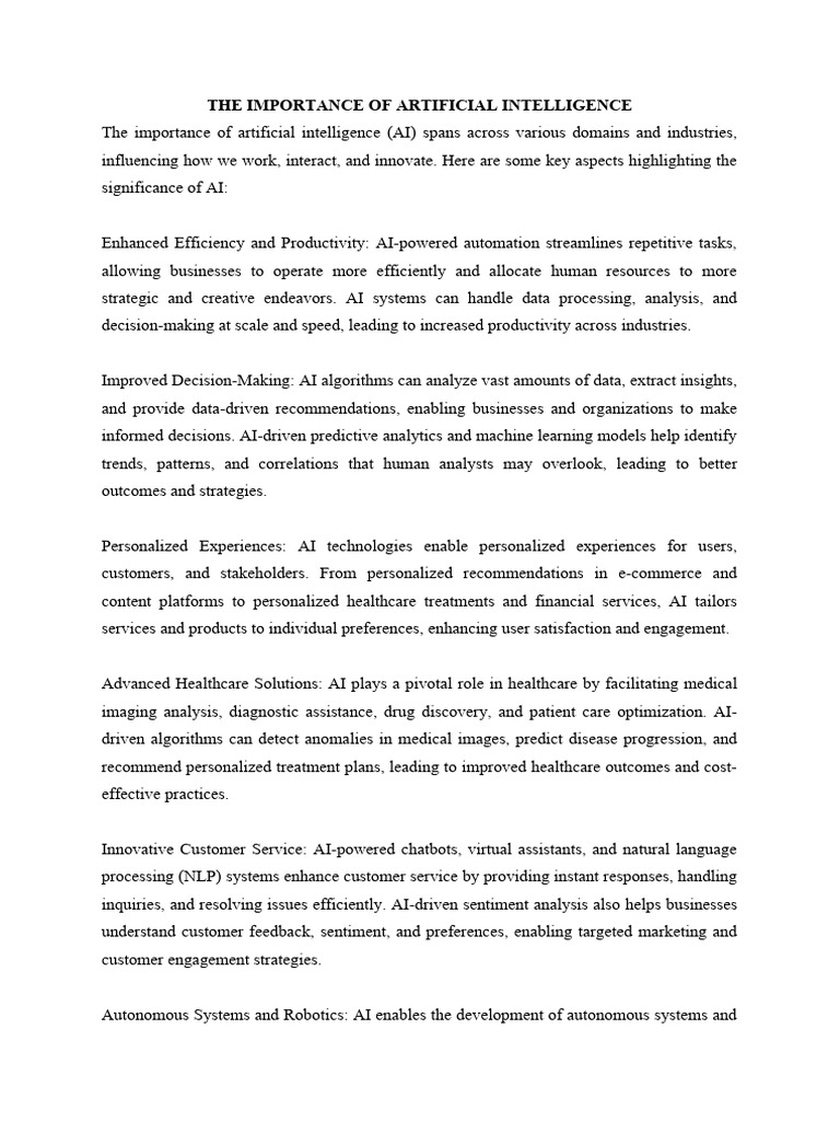 The Importance of Artificial Intelligence | PDF | Artificial ...