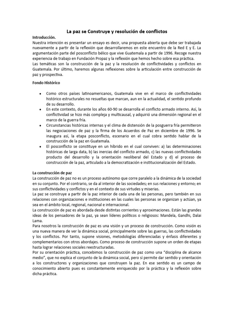 La Paz Se Construye y Resolución de Conflictos | PDF | Paz | Conocimiento