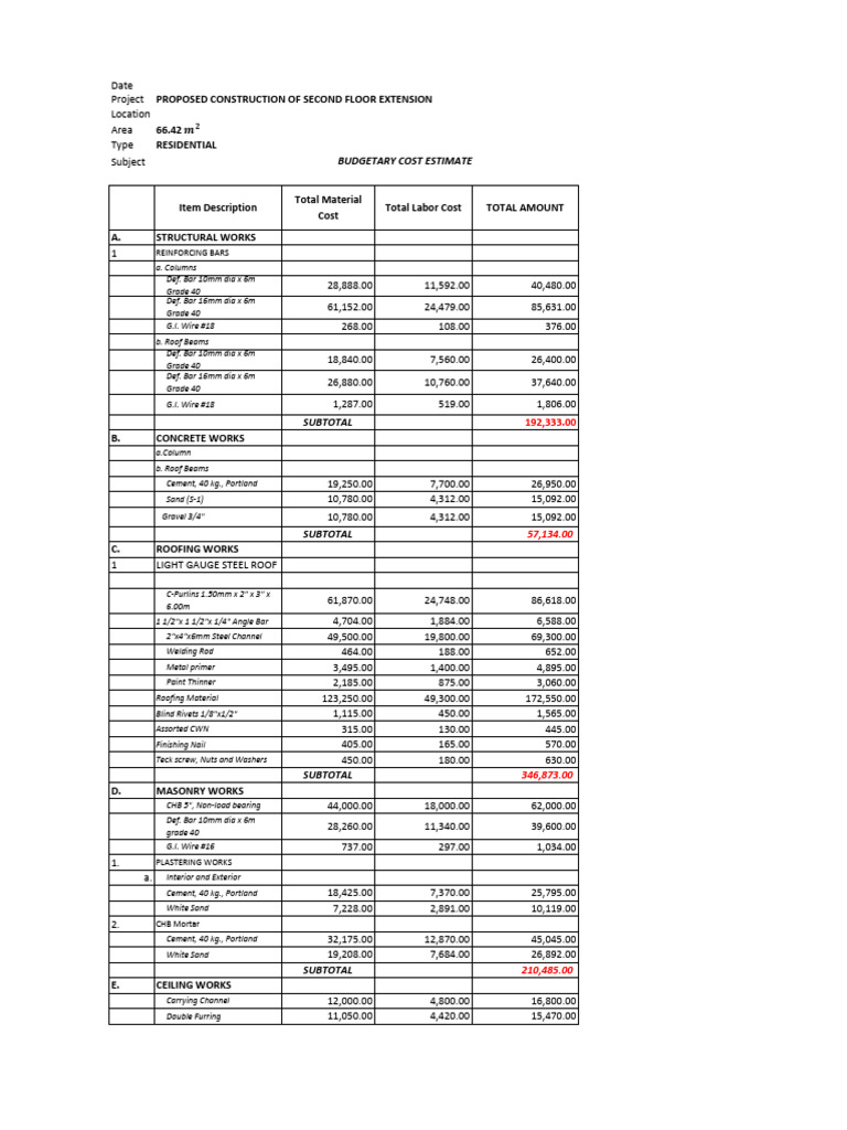 Estimate 3 | PDF | Architectural Elements | Structural Engineering