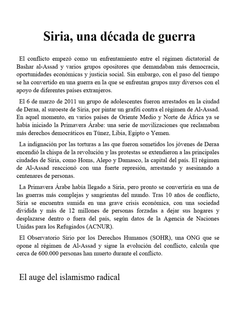 Historia de La Guerra en Siria | PDF | Guerra civil siria | Siria
