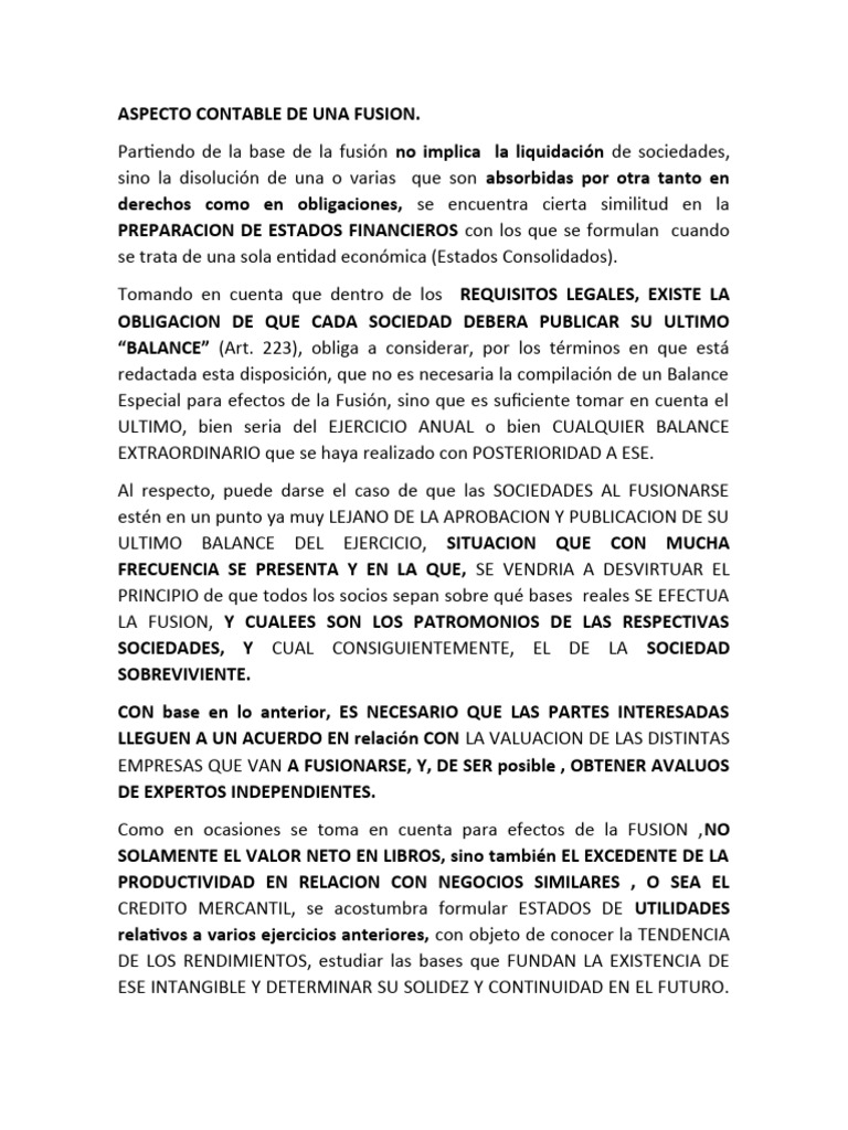 Aspectos Contables en Fusiones Empresariales | PDF | Contabilidad ...