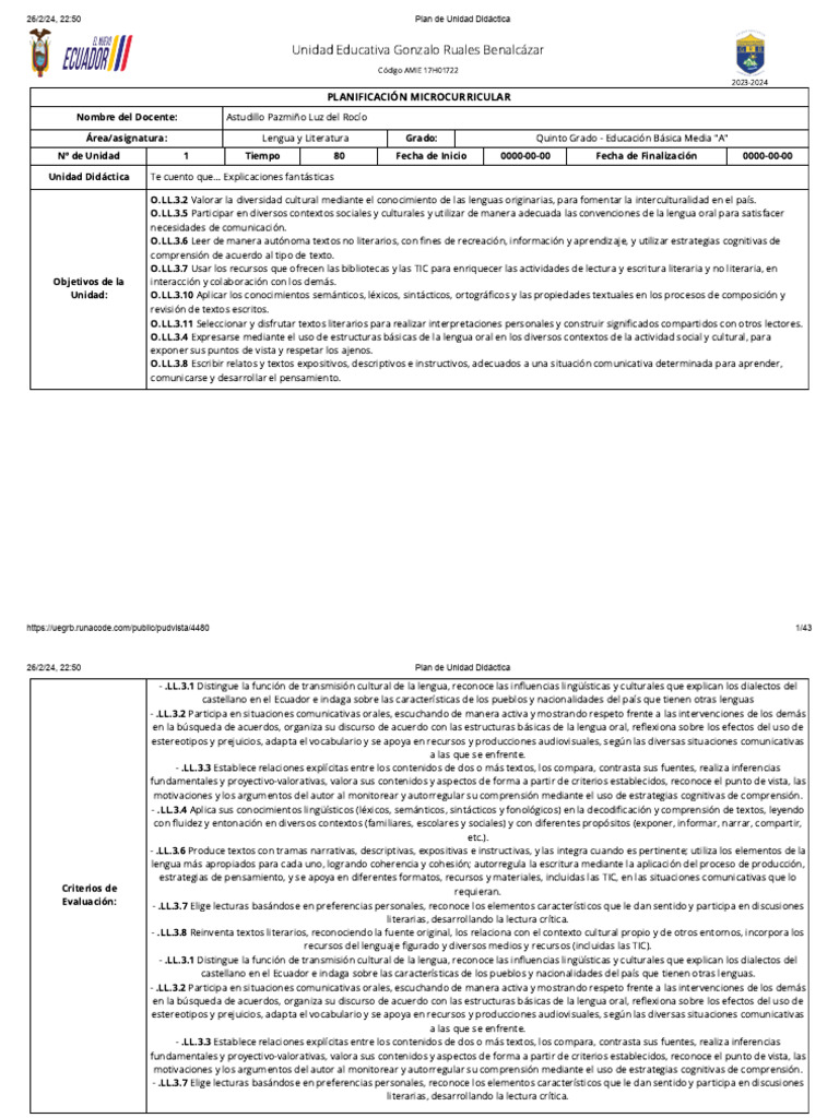5TO Plan de Unidad Didáctica | PDF | Evaluación | Aprendizaje