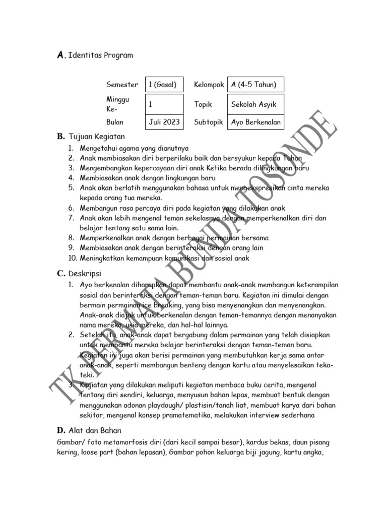 Kegiatan Ayo Berkenalan untuk Anak 4-5 Tahun | PDF | Kesehatan Holistik