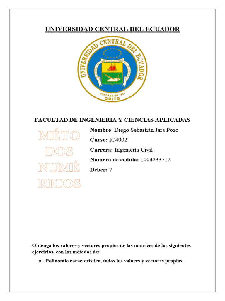 Deber Vectores Propios | PDF | Valores propios y vectores propios ...