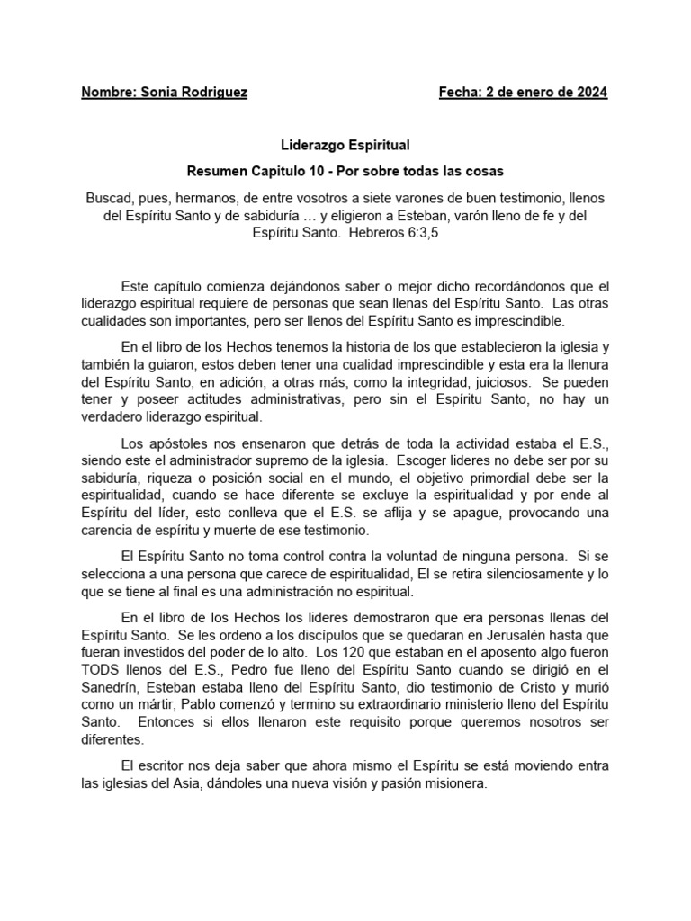 Resumen Capitulo 10 - Liderazgo Espiritual 2 | PDF | espíritu Santo ...