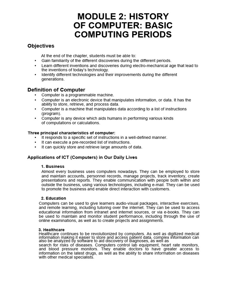 Living in the it era module 2 history of computer basic computing