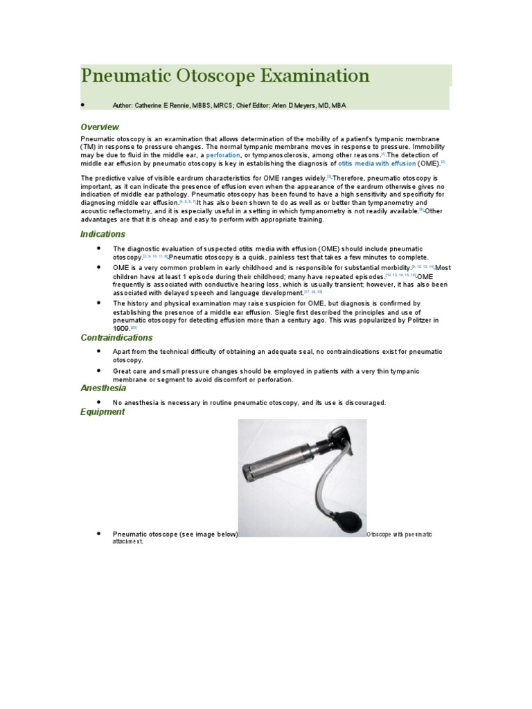 Pneumatic Otoscope Examination Ear Auditory System