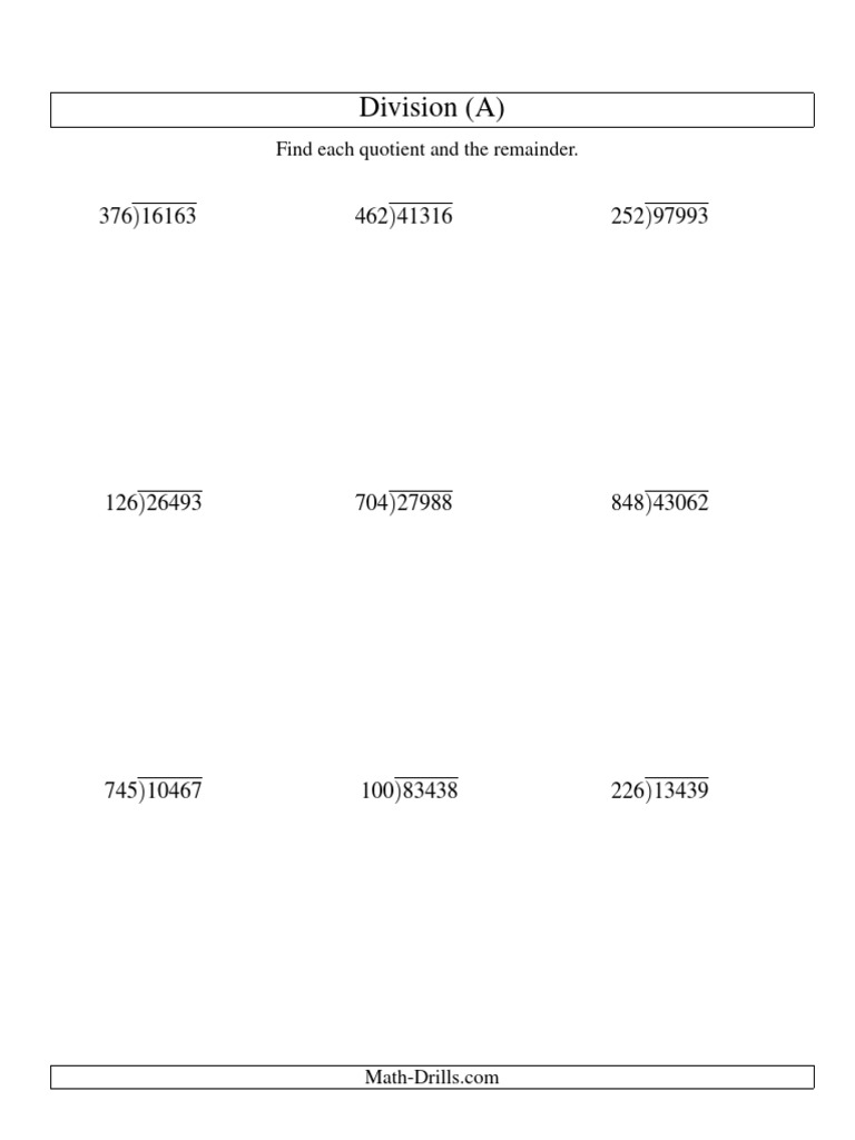 Division Problems with Quotients & Remainders | PDF | Division ...