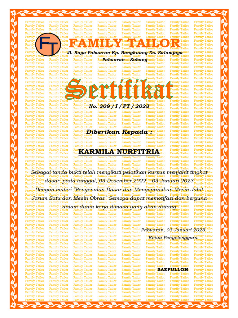 Sertifikat Menjahit PDF