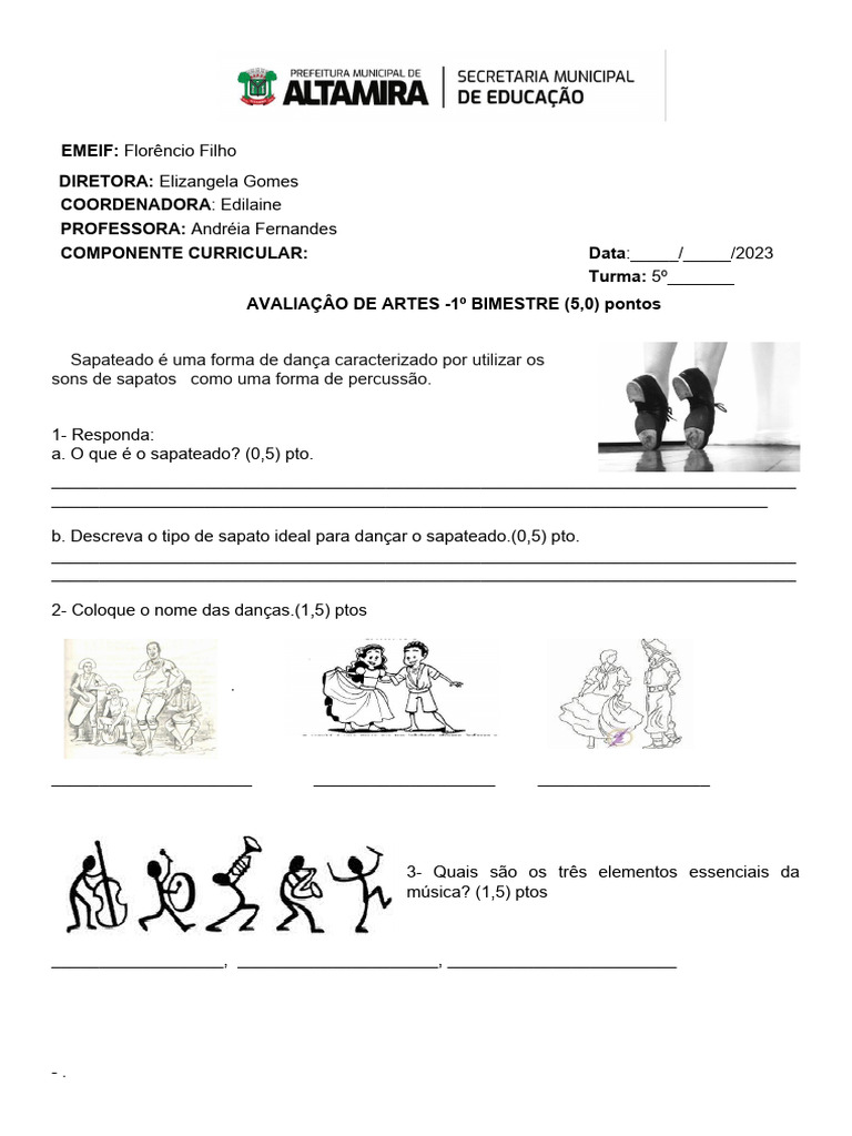 PROVA ARTES 5º Ano | PDF | Artes Linguísticas e Disciplina