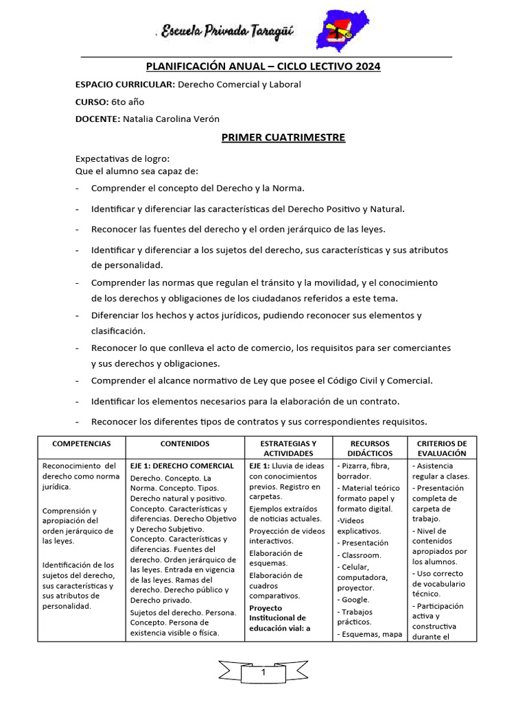Planificación Anual Derecho Comercial y Labora 2024 | PDF | Evaluación ...